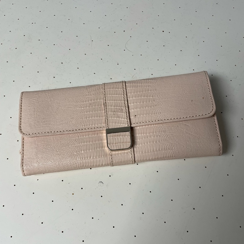 NWT - Top Grain Leather Jewelry Travel Roll - Rose Lizard